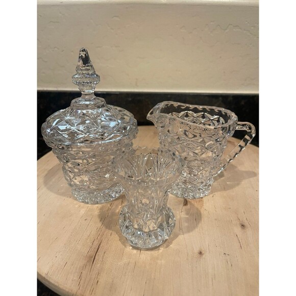 Crystal Sugar Bowl and Creamer Set with toothpick holder - Picture 1 of 9